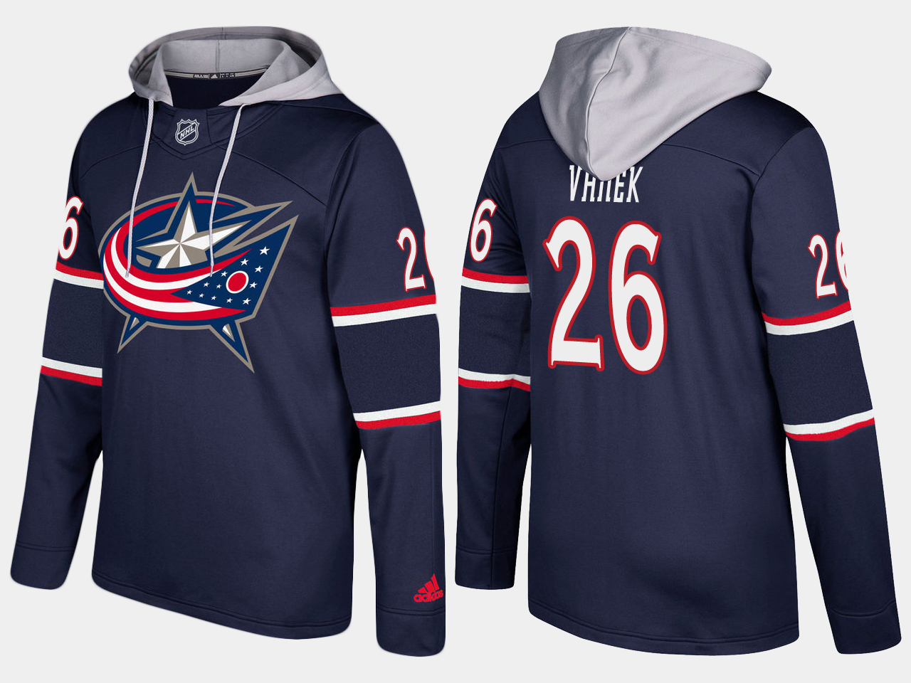 Men NHL Columbus blue jackets 26 thomas vanek navy blue hoodie